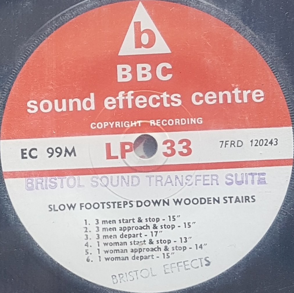 EC 99M Slow footsteps down wooden stairs Not registered from the BBC records and Tapes library Label